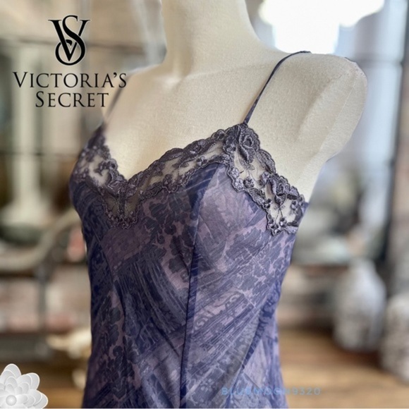 VICTORIA’S SECRET Gown Dress Dark Purple Sheer Nightgown L - Picture 3 of 10